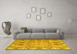 Machine Washable Persian Yellow Traditional Rug in a Living Room, wshtr1119yw