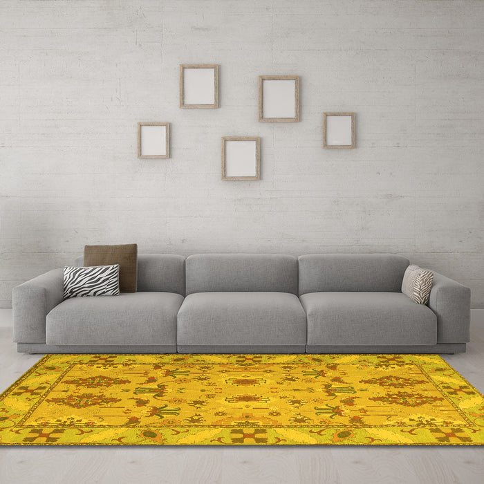 Machine Washable Persian Yellow Traditional Rug in a Living Room, wshtr1119yw