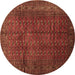 Round Machine Washable Southwestern Brown Country Rug, wshtr111brn