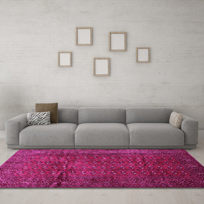 Machine Washable Southwestern Pink Country Rug in a Living Room, wshtr111pnk