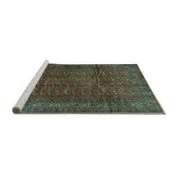 Sideview of Machine Washable Southwestern Turquoise Country Area Rugs, wshtr111turq
