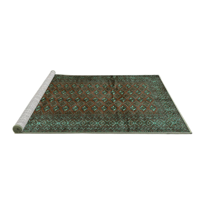Sideview of Machine Washable Southwestern Turquoise Country Area Rugs, wshtr111turq