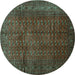 Round Machine Washable Southwestern Turquoise Country Area Rugs, wshtr111turq