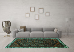 Machine Washable Persian Turquoise Traditional Area Rugs in a Living Room,, wshtr1120turq