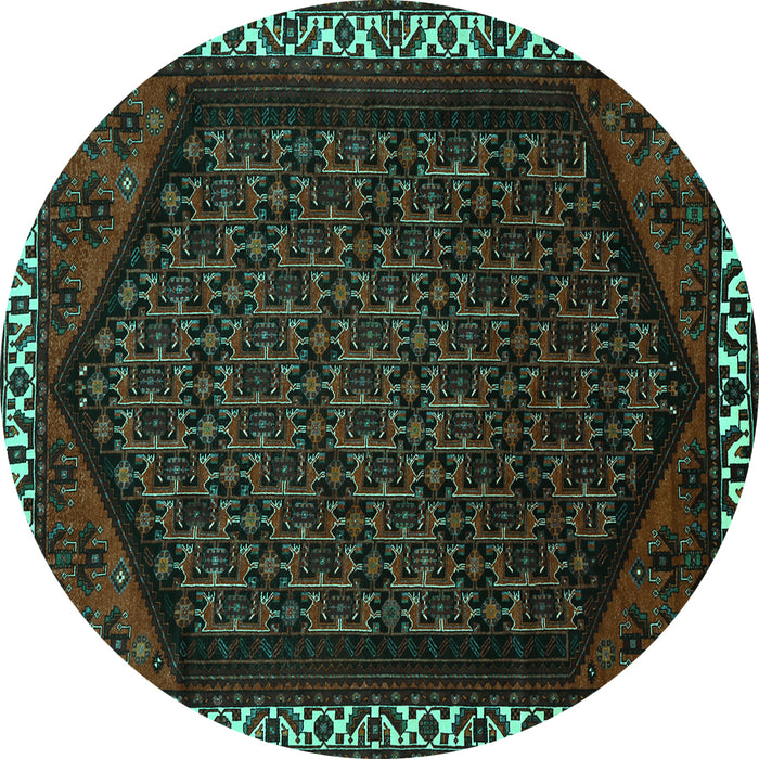 Round Machine Washable Persian Turquoise Traditional Area Rugs, wshtr1120turq