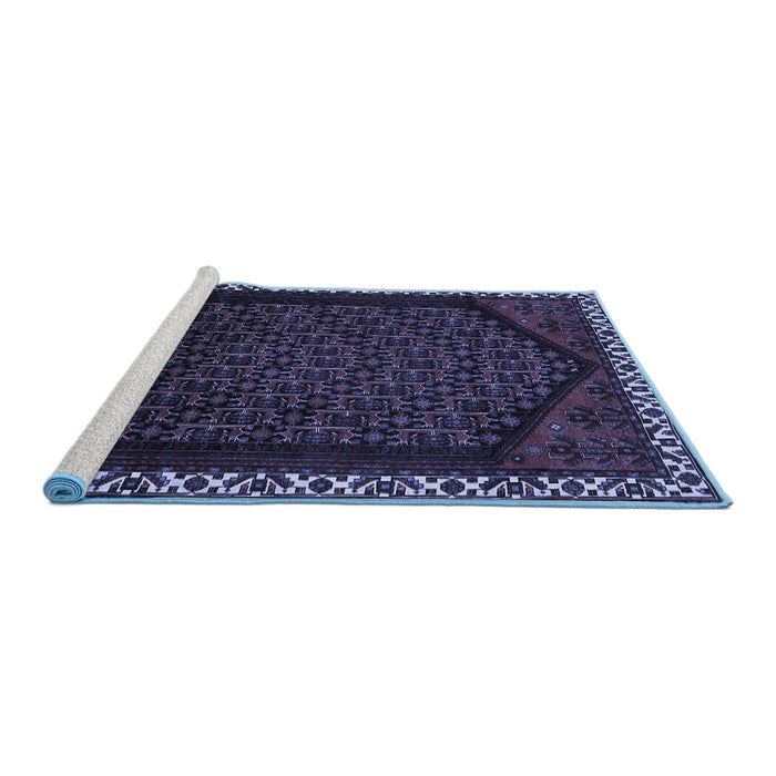 Sideview of Machine Washable Persian Blue Traditional Rug, wshtr1120blu