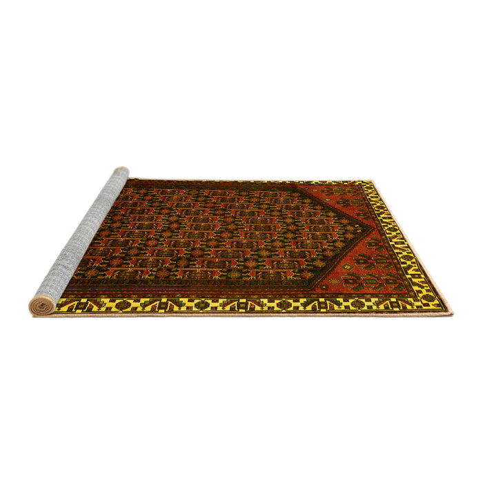 Sideview of Machine Washable Persian Yellow Traditional Rug, wshtr1120yw