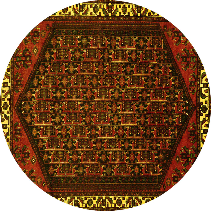 Round Machine Washable Persian Yellow Traditional Rug, wshtr1120yw