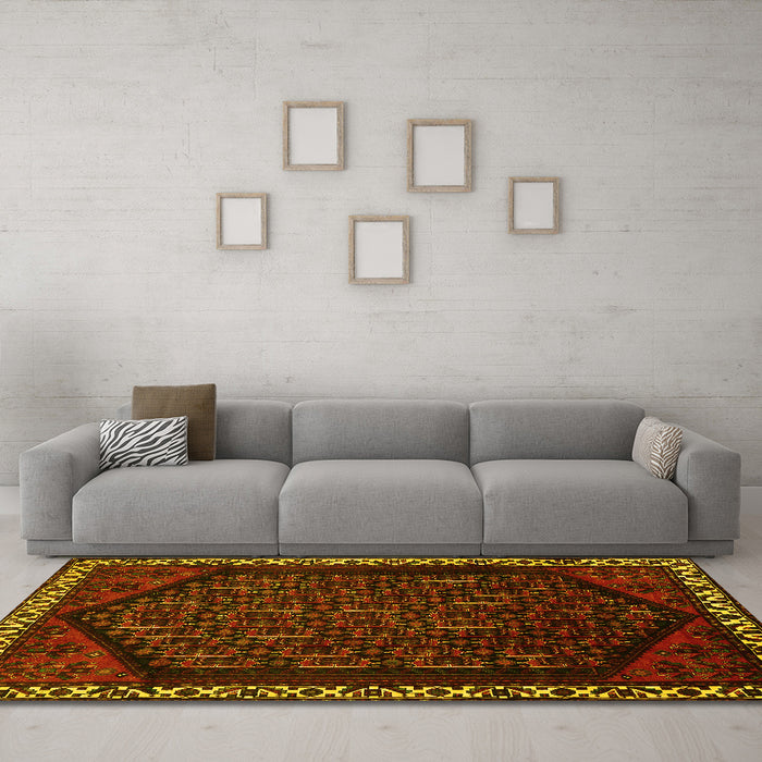 Machine Washable Persian Yellow Traditional Rug in a Living Room, wshtr1120yw