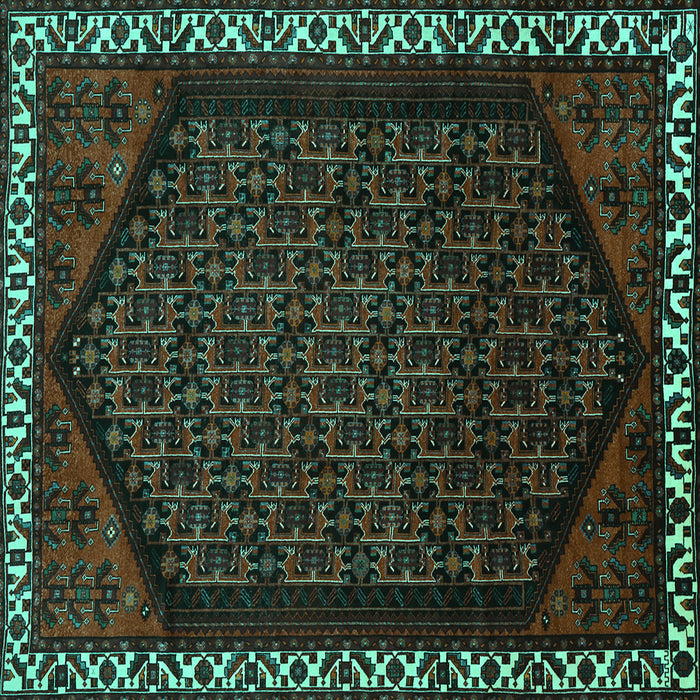 Square Machine Washable Persian Turquoise Traditional Area Rugs, wshtr1120turq