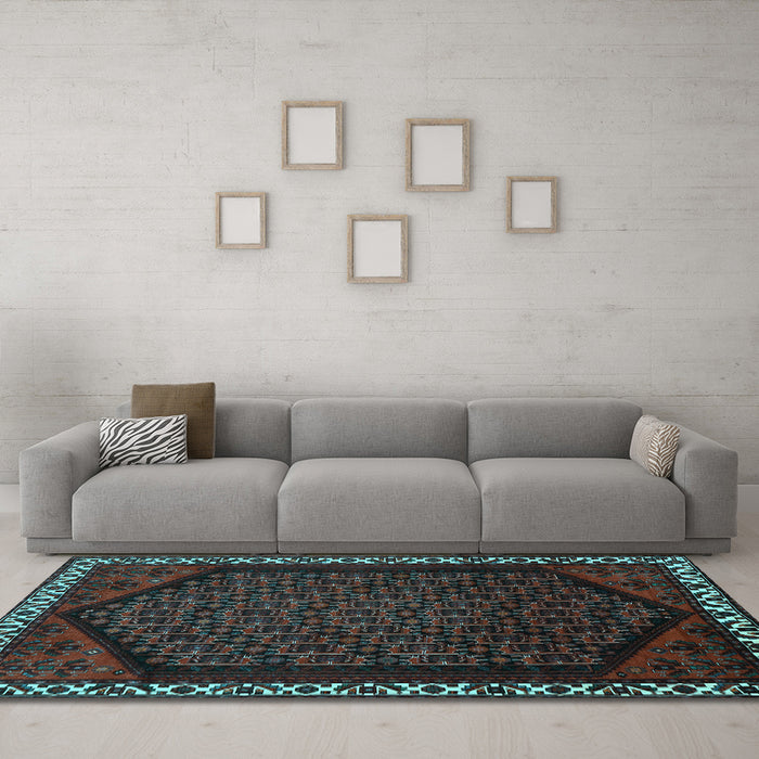 Machine Washable Persian Light Blue Traditional Rug in a Living Room, wshtr1120lblu