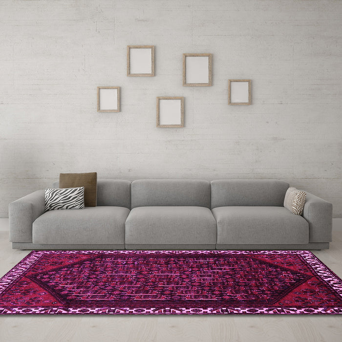 Machine Washable Persian Pink Traditional Rug in a Living Room, wshtr1120pnk