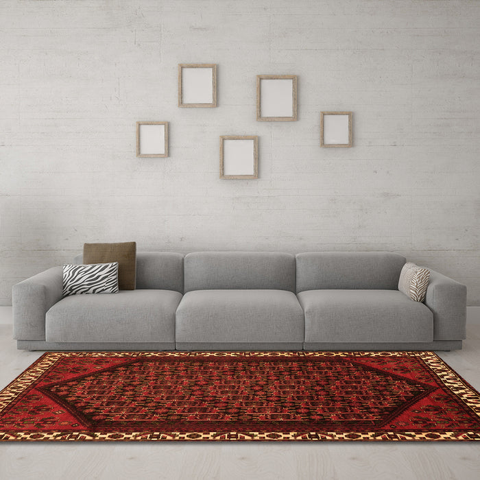 Machine Washable Persian Orange Traditional Area Rugs in a Living Room, wshtr1120org
