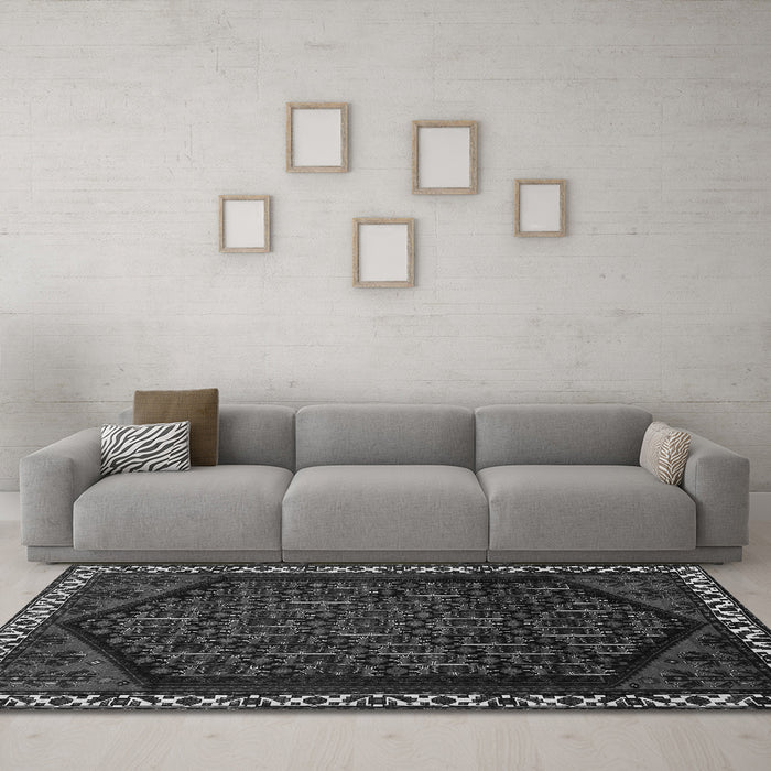 Machine Washable Persian Gray Traditional Rug in a Living Room,, wshtr1120gry