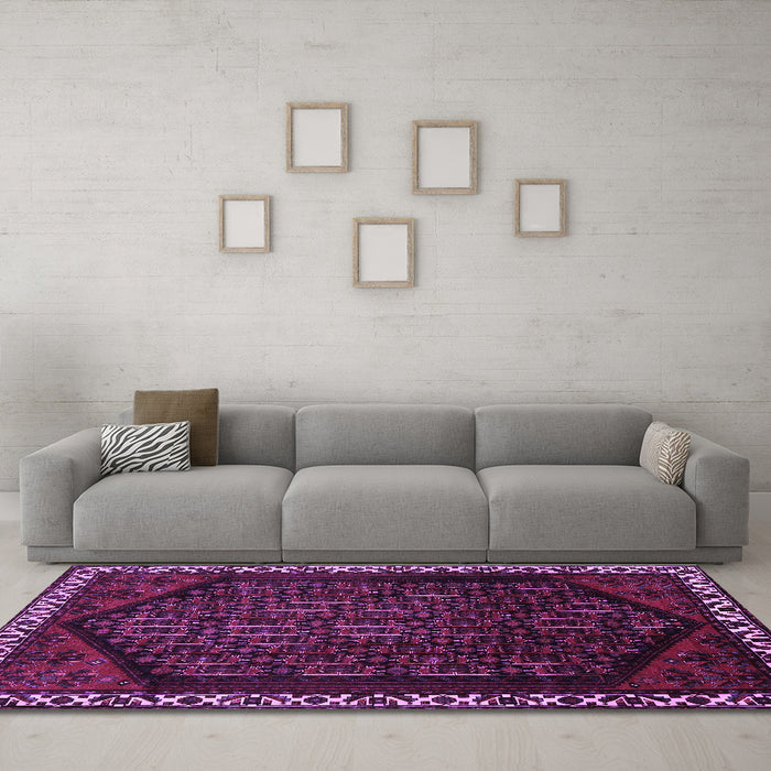 Machine Washable Persian Purple Traditional Area Rugs in a Living Room, wshtr1120pur