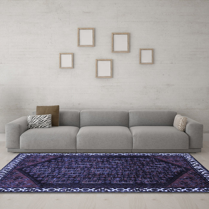 Machine Washable Persian Blue Traditional Rug in a Living Room, wshtr1120blu