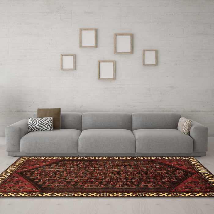 Machine Washable Persian Brown Traditional Rug in a Living Room,, wshtr1120brn