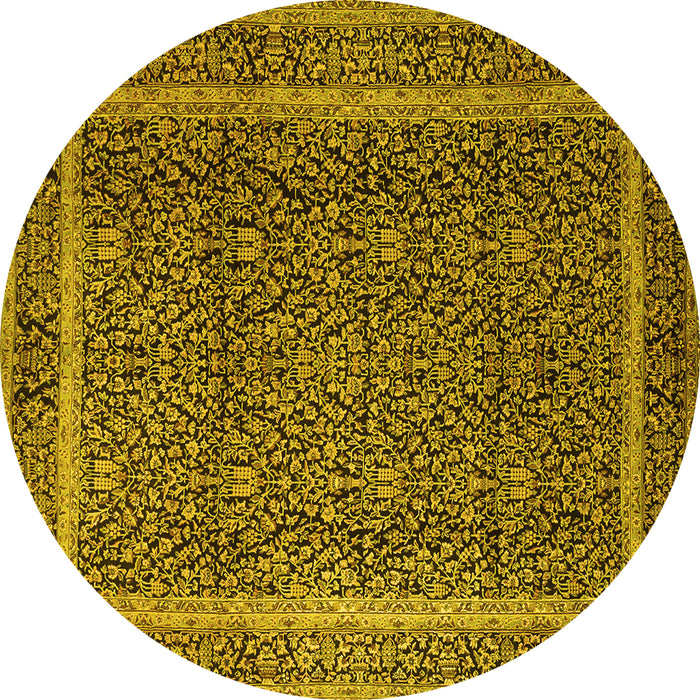 Round Machine Washable Persian Yellow Traditional Rug, wshtr1121yw