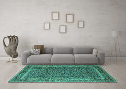 Machine Washable Persian Turquoise Traditional Area Rugs in a Living Room,, wshtr1121turq