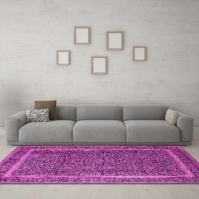 Machine Washable Persian Pink Traditional Rug in a Living Room, wshtr1121pnk