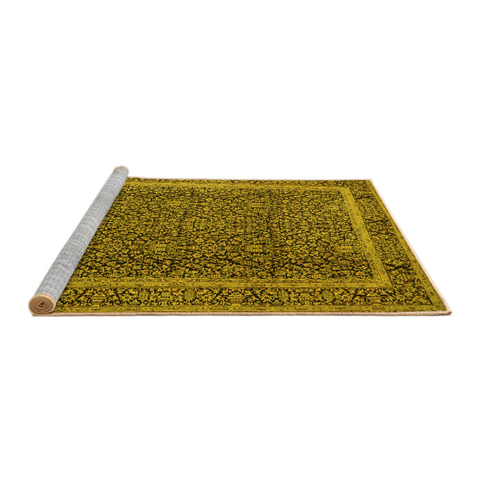 Sideview of Machine Washable Persian Yellow Traditional Rug, wshtr1121yw