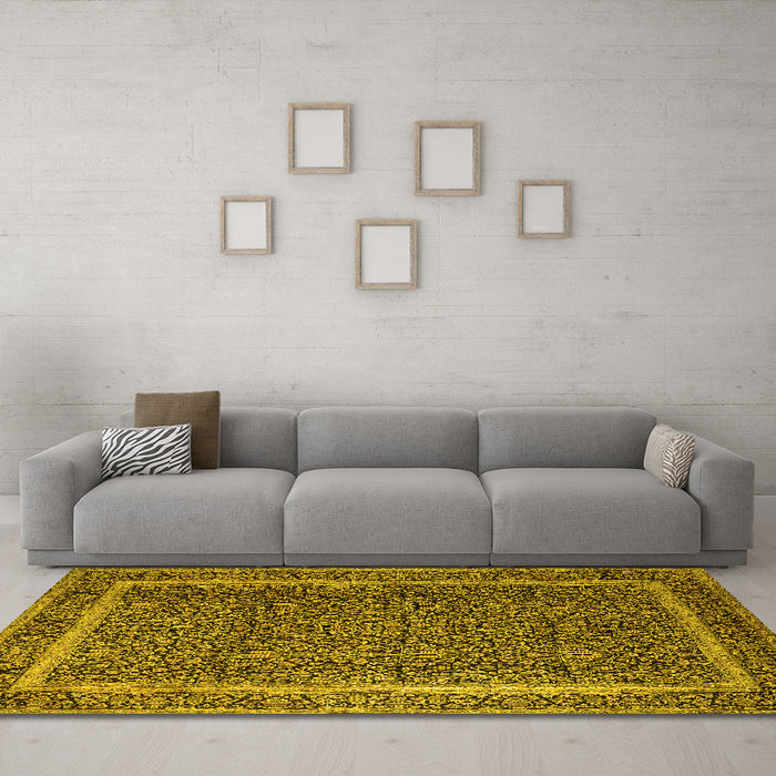 Machine Washable Persian Yellow Traditional Rug in a Living Room, wshtr1121yw