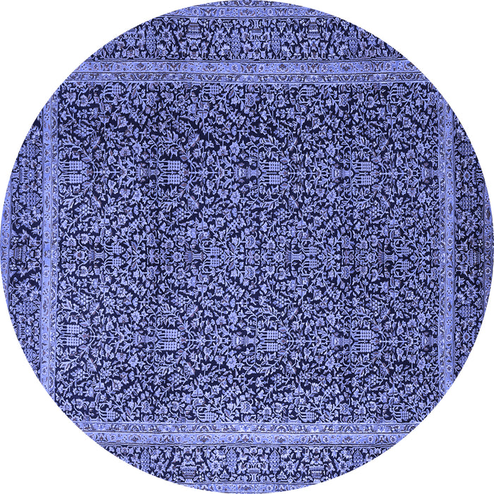 Round Machine Washable Persian Blue Traditional Rug, wshtr1121blu