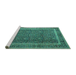 Sideview of Machine Washable Persian Turquoise Traditional Area Rugs, wshtr1121turq