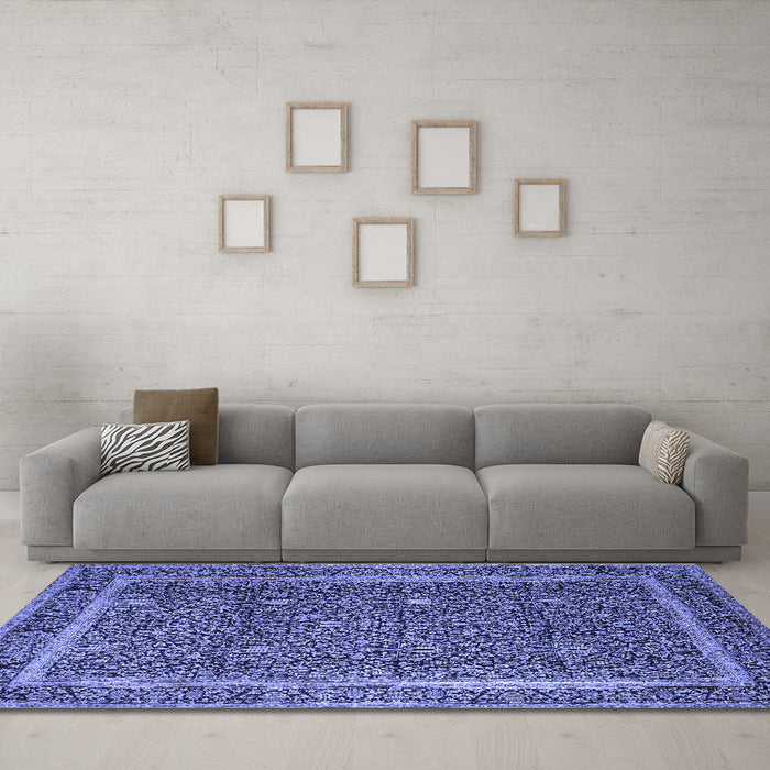 Machine Washable Persian Blue Traditional Rug in a Living Room, wshtr1121blu