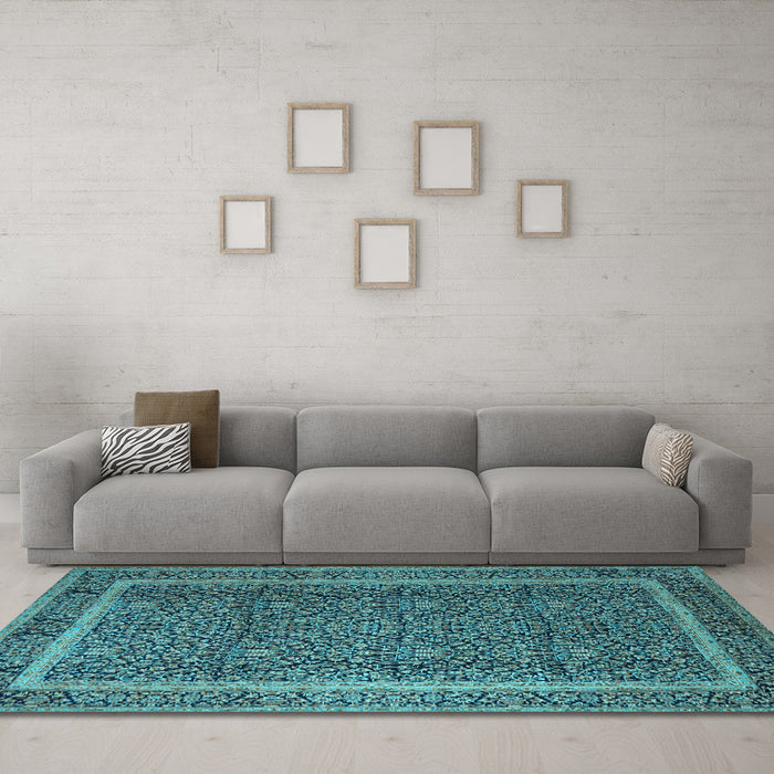 Machine Washable Persian Light Blue Traditional Rug in a Living Room, wshtr1121lblu