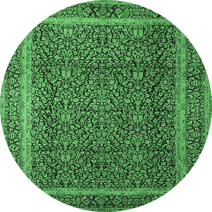 Round Machine Washable Persian Emerald Green Traditional Area Rugs, wshtr1121emgrn