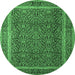 Round Machine Washable Persian Emerald Green Traditional Area Rugs, wshtr1121emgrn