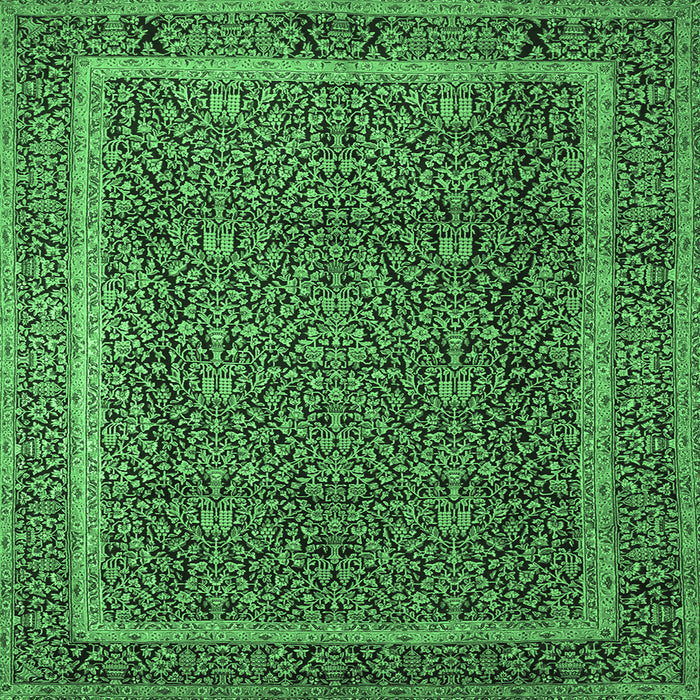 Square Persian Emerald Green Traditional Rug, tr1121emgrn