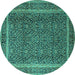 Round Machine Washable Persian Turquoise Traditional Area Rugs, wshtr1121turq