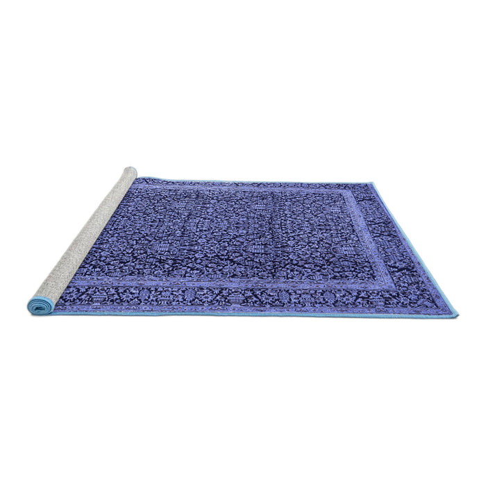 Sideview of Machine Washable Persian Blue Traditional Rug, wshtr1121blu