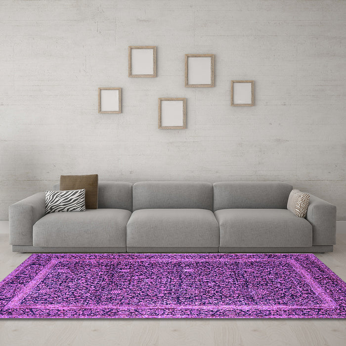 Machine Washable Persian Purple Traditional Area Rugs in a Living Room, wshtr1121pur