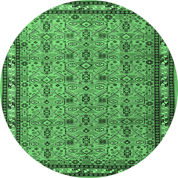 Round Machine Washable Persian Emerald Green Traditional Area Rugs, wshtr1122emgrn