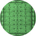 Round Machine Washable Persian Emerald Green Traditional Area Rugs, wshtr1122emgrn