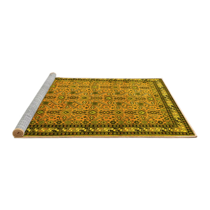 Sideview of Machine Washable Persian Yellow Traditional Rug, wshtr1122yw