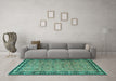 Machine Washable Persian Turquoise Traditional Area Rugs in a Living Room,, wshtr1122turq