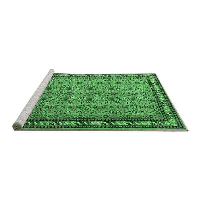 Sideview of Machine Washable Persian Emerald Green Traditional Area Rugs, wshtr1122emgrn
