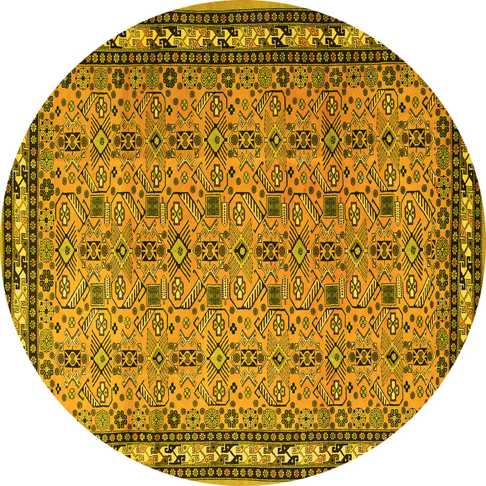 Round Machine Washable Persian Yellow Traditional Rug, wshtr1122yw