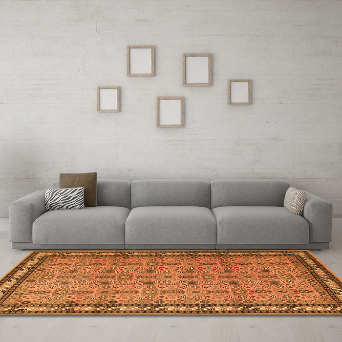 Machine Washable Persian Orange Traditional Area Rugs in a Living Room, wshtr1122org
