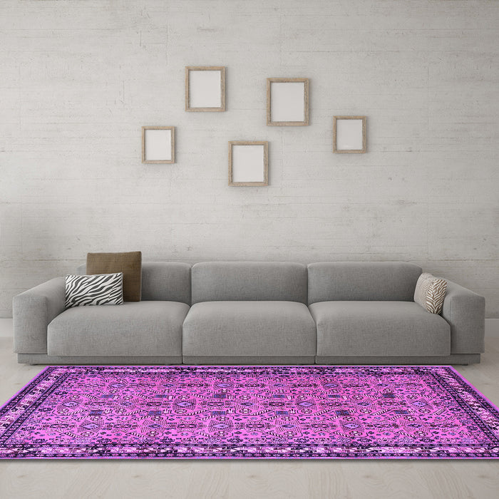Machine Washable Persian Purple Traditional Area Rugs in a Living Room, wshtr1122pur
