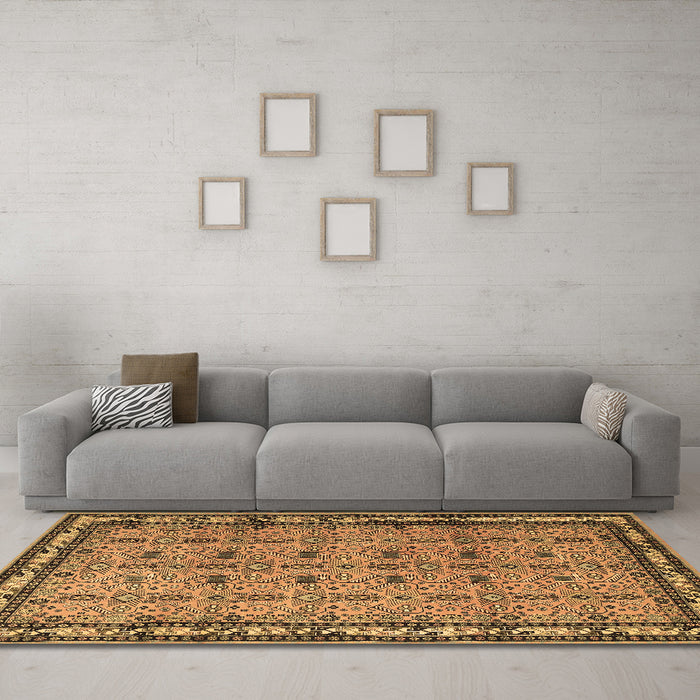 Machine Washable Persian Brown Traditional Rug in a Living Room,, wshtr1122brn