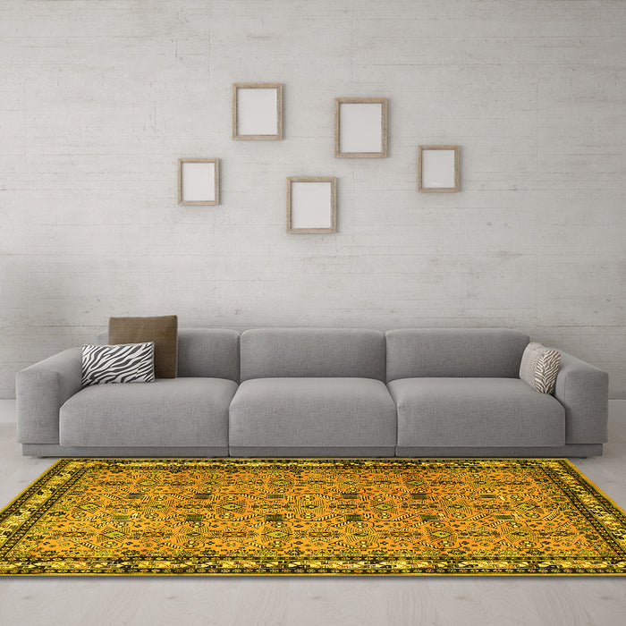 Machine Washable Persian Yellow Traditional Rug in a Living Room, wshtr1122yw