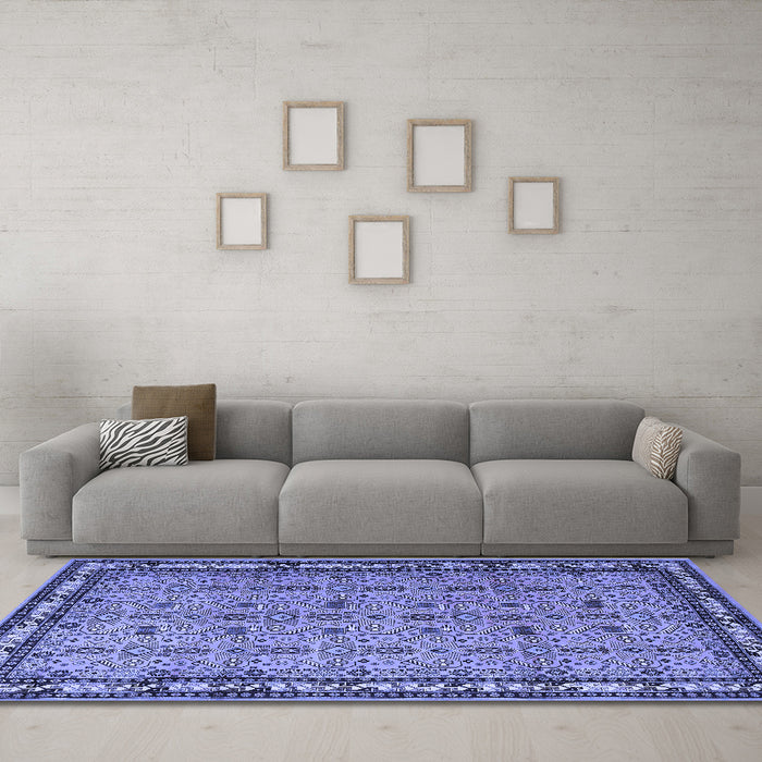 Machine Washable Persian Blue Traditional Rug in a Living Room, wshtr1122blu