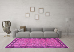 Machine Washable Persian Pink Traditional Rug in a Living Room, wshtr1122pnk