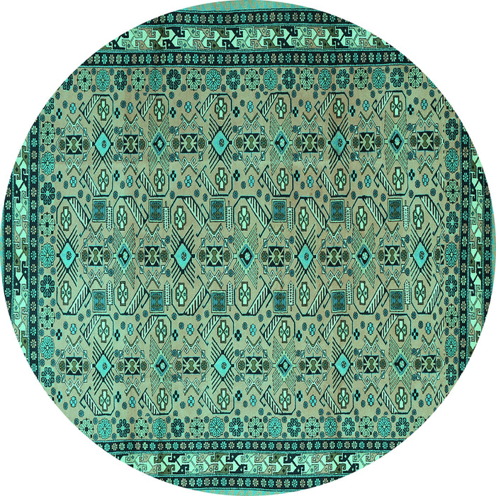 Round Machine Washable Persian Turquoise Traditional Area Rugs, wshtr1122turq