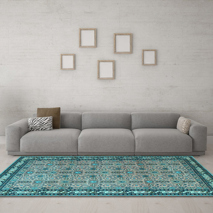 Machine Washable Persian Light Blue Traditional Rug in a Living Room, wshtr1122lblu